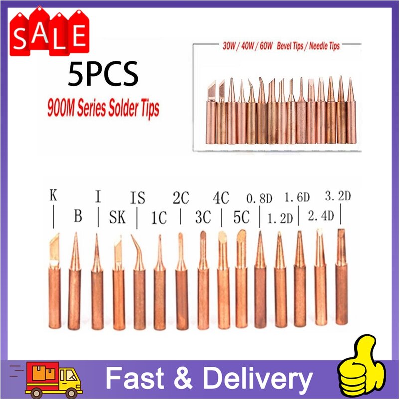 5Pcs 900M-T Pure Copper Soldering Iron Tip Lead Free Welding Solder Tip For Welding Equipment Soldering Supplies 933.907.951 Set