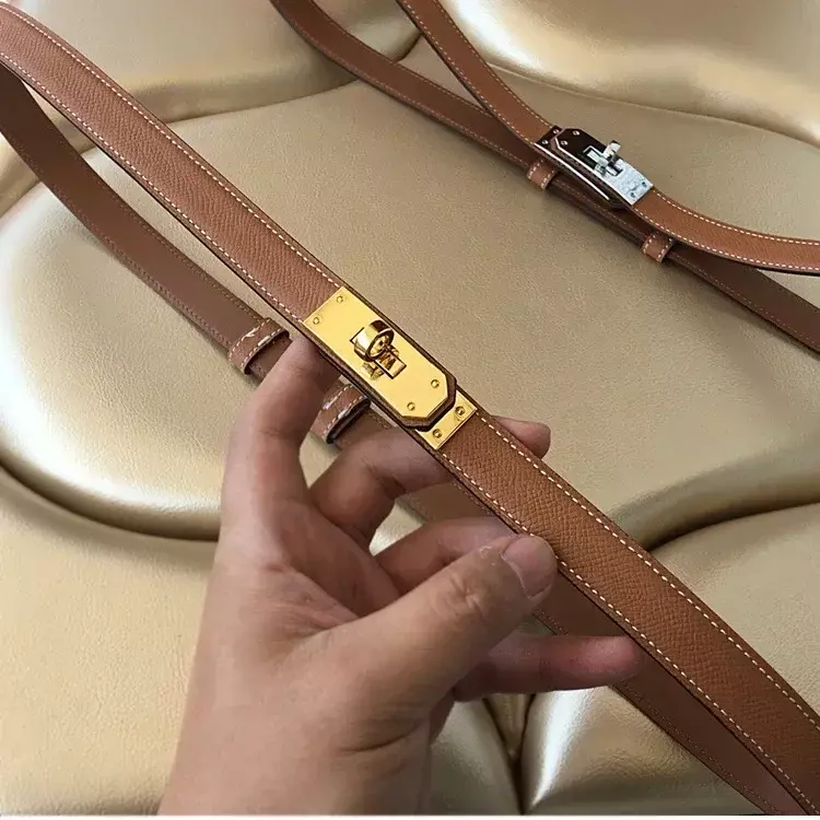 2024 New Luxury High Quality Women Genuine Cowskin Leather 1.8cm Wide Belts Golden and Silver Lock Buckle Dress Waistband Belt