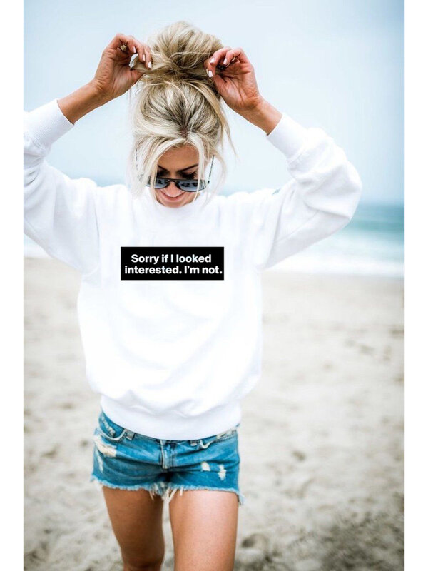 Извините, если я заинтересован, белая толстовка I'm Not, забавная уличная одежда с круглым вырезом, модная зимняя одежда Tumblr в стиле Харадзюку