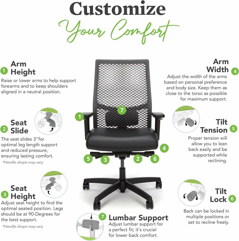 Preto Escritório Computer Desk Chair, alto fluxo de ar e suporte Bend, ajustável lombar Spine, Home Office, dor nas costas