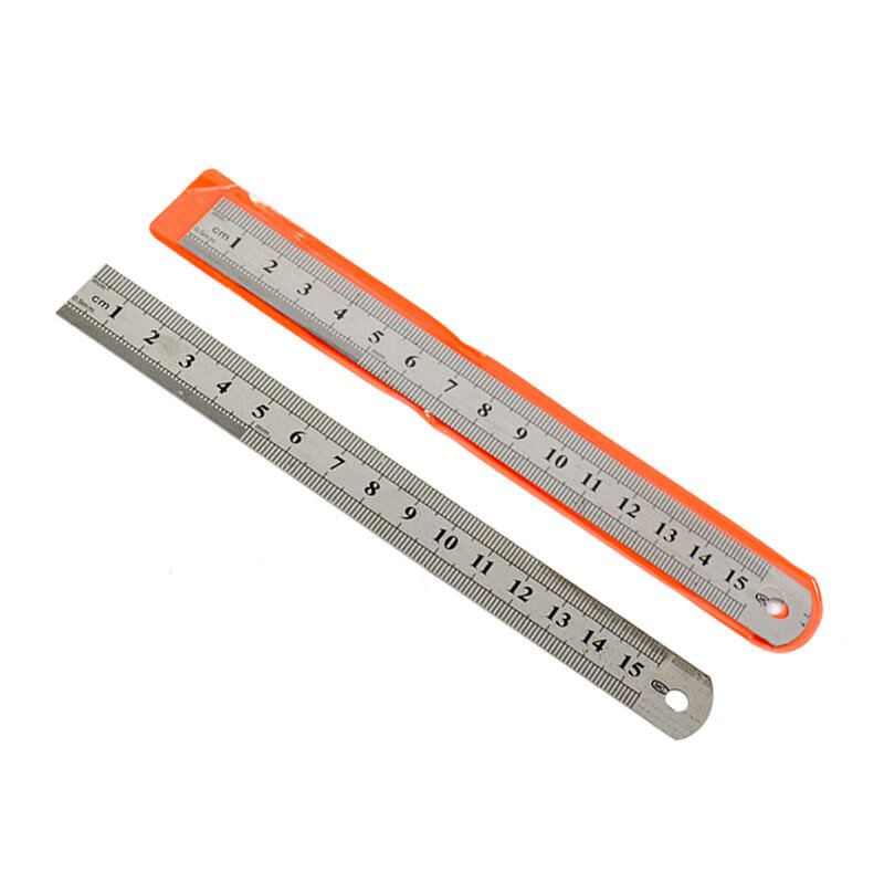 15cm régua de aço inoxidável 6 polegadas de medição dupla ferramenta reta lateral para o presente das crianças do escritório da escola