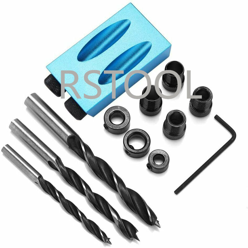 14pcs/set 15 Degree Pocket Hole Drilling Jig Kit Angle Oblique Hole Drill Guide Set Positioning Locator Tool for DIY Woodworking