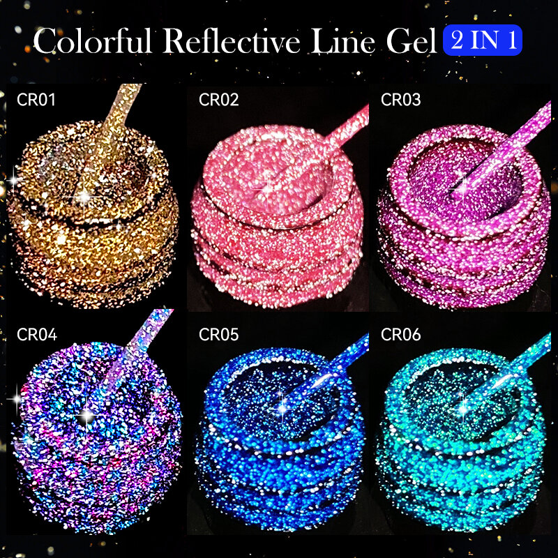 LILYCUTE 5ML Colorful Reflective Glitter Liner Gel Polish Sparkling Painting Nail Polish Semi Permanent UV Gel Lines French Nail