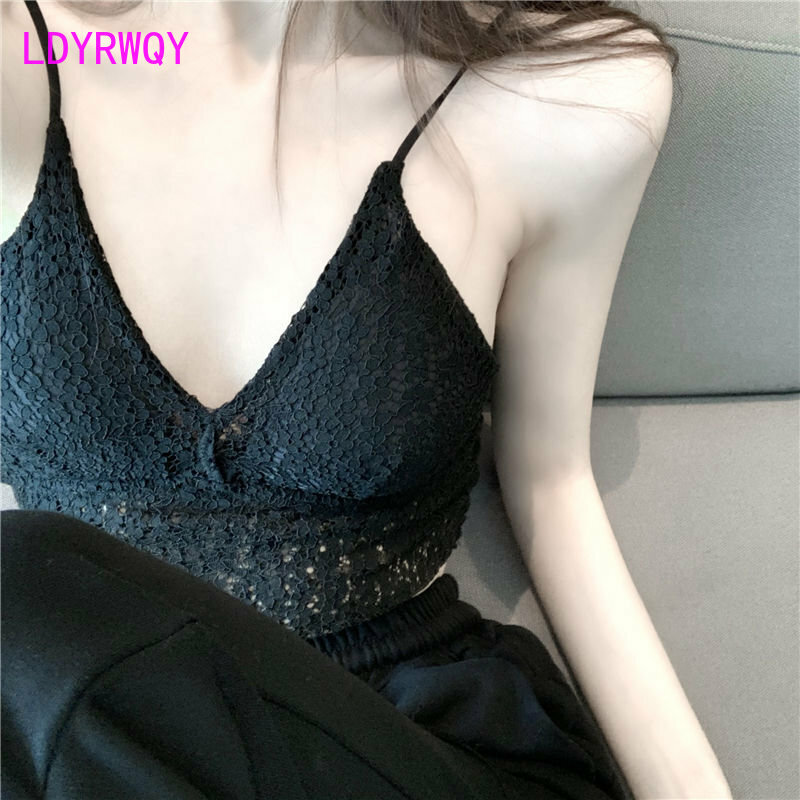 Pendurado Regata Versão Coreana das Mulheres New Sexy V-neck Lace Sutiã Sutiã com Chest Pad Wrap Tanques Camis