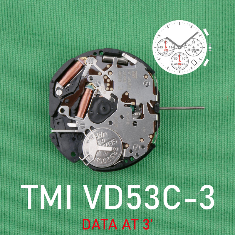 Movimiento de cuarzo VD53C Seiko vd53, Original, SII/TMI VD53, movimiento de reloj VD53, fecha de movimiento a 3