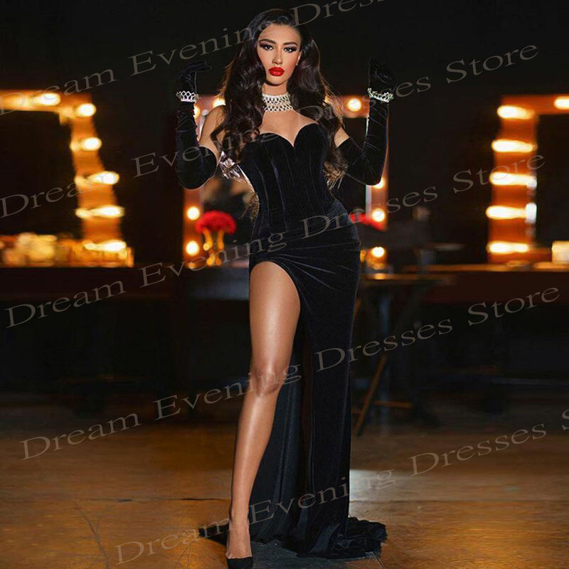 2024 Sexy Classic Black Women's Mermaid Modest Evening Dresses Fashionable Strapless Prom Gowns Side Split Formal Party 이브닝드레스
