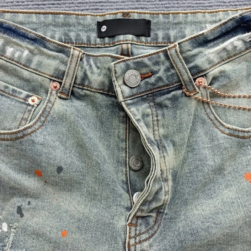 New High Quality  Brand Jeans with Vintage Burr Edges Washed Denim Shorts for Men Repair Low Raise Skinny Denim Pants