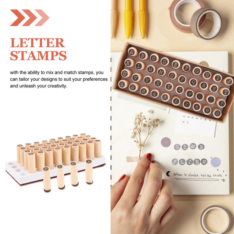 40 шт., цифры, буквы, цилиндрическая печать, для самостоятельного изготовления открыток, деревянные марки