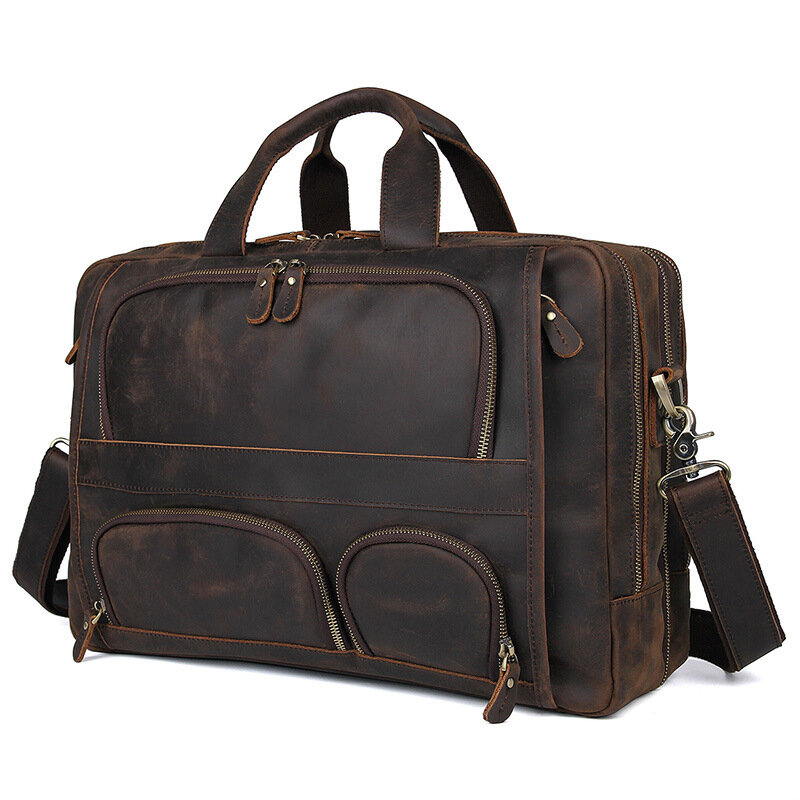 17.3 Inch Laptop Aktetas Genuien Lederen Laptoptas Business Travel Tassen Handtassen Voor Mannen Mannelijke Grote Korte Case Bag retro