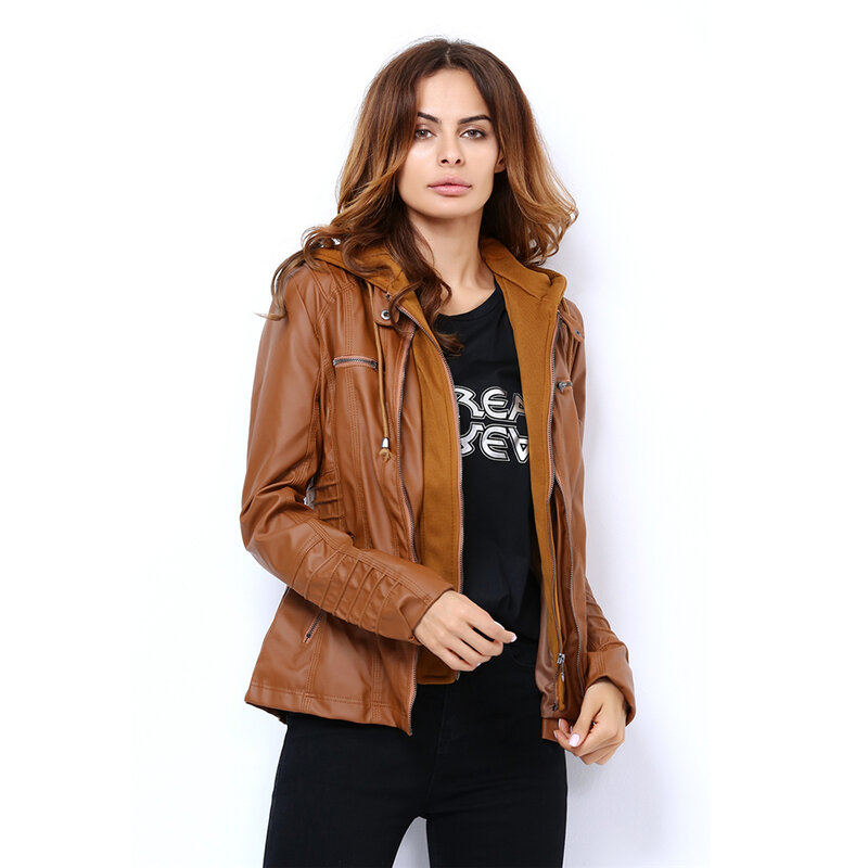Куртка женская кожаная в стиле панк, базовая мотокуртка-бомбер, верхняя одежда, весна-осень