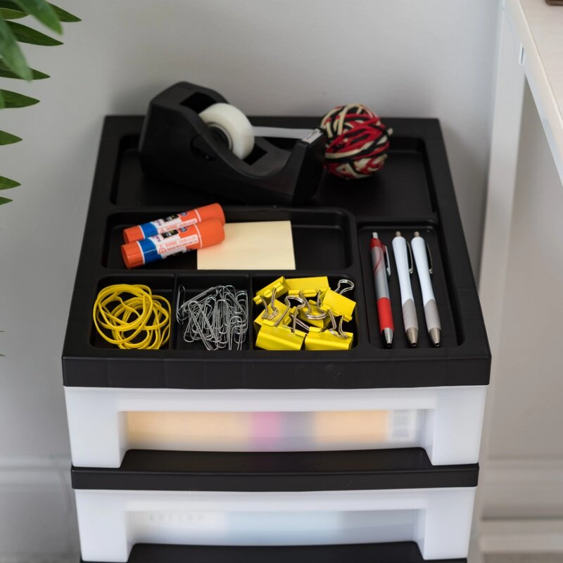 5-Drawer Narrow Plastic Storage Drawer Cart with Organizer Top, Black