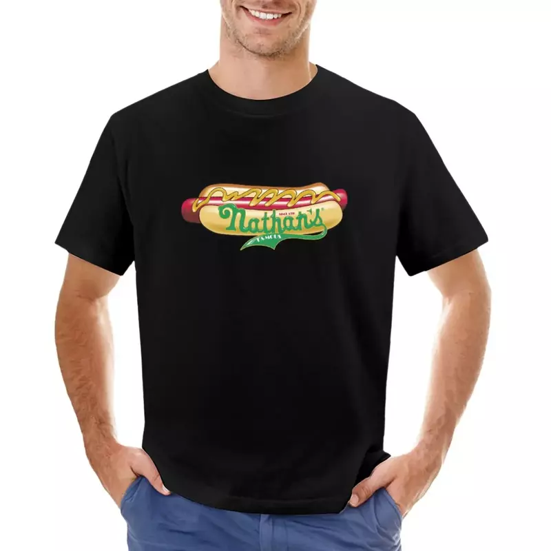 Famoso Nathan Hotdogs angustiado logotipo t-shirt para homens e mulheres, verão top, presente para fãs