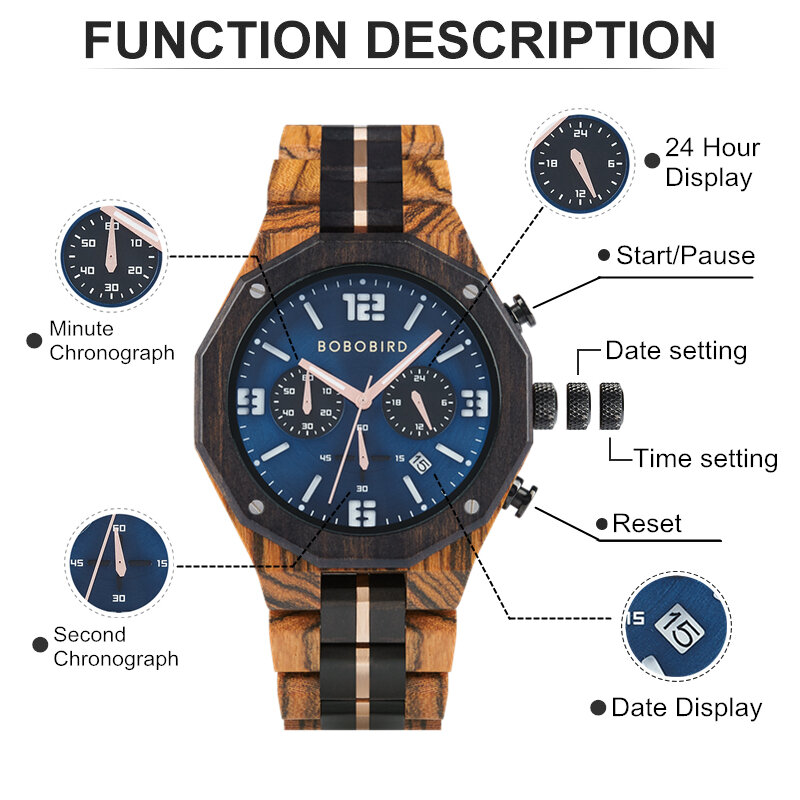 BOBO BIRD reloj analógico de madera para hombre, accesorio de pulsera de cuarzo resistente al agua con calendario, complemento masculino de marca de lujo perfecto para negocios, envío directo