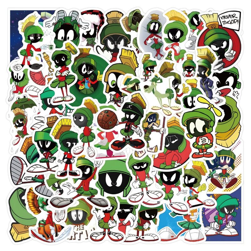 55Pcs Marvin the Martian Stickers Vinyl Waterproof Funny Cats Decals for Water Bottle Laptop Skateboard Scrapbook Luggage Toys