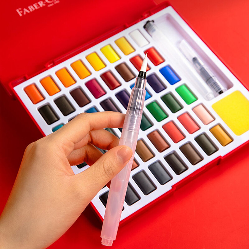 Faber-castell-caja de pintura de acuarela portátil, suministros de arte con pincel de colores brillantes, 24/36/48 colores sólidos