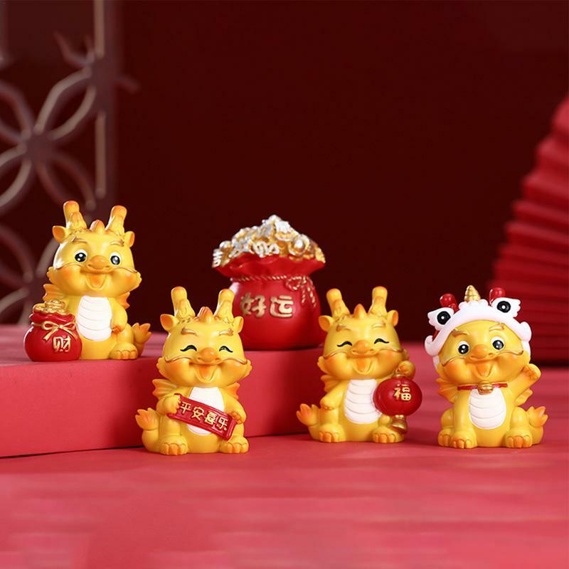2024 Year of the Dragon Figurines Handcraft Resin Dragon Statue Decoration Fun Desk Ornament Miniatures New Year Decorations