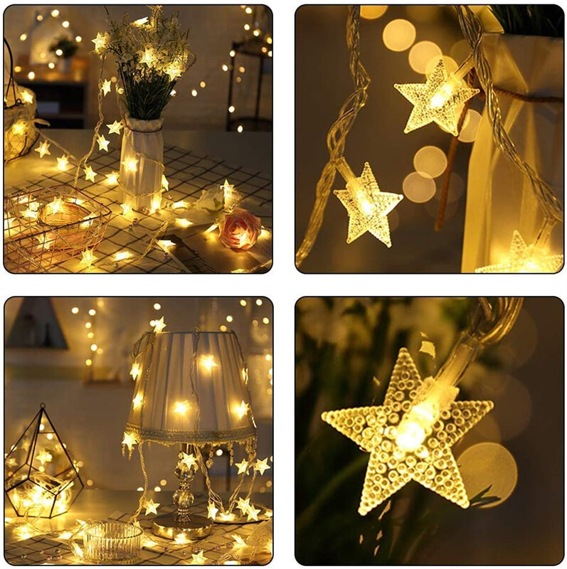 5M 50Leds Plug in Star Shaped LED Fairy String Lights Holiday lighting Fairy Garland for Holiday Christmas Party Wedding Decor