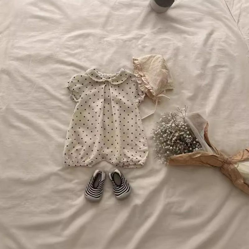 2024 Summer Newborn Girl Infant Dots Lapel Loose Short Sleeves Jumpsuit Boy Baby Cotton Romper Toddler Casual One-piece Clothes