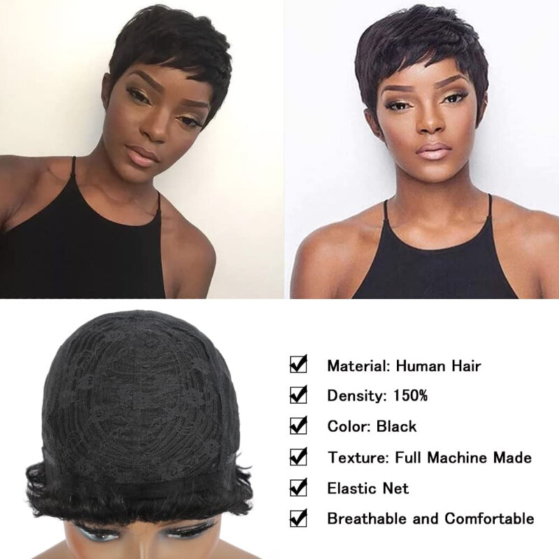 High Quality Handsome Realistic Black Short Straight Hair Synthetic Wigs for Women Everyday Use Bangs Hairstyles Glueless Wig