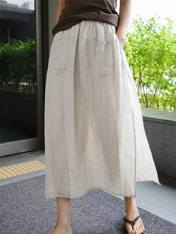 Pantalon large en lin pour femme, large, taille haute, coton, été, 2023