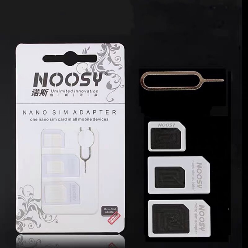 100sets 4 in1 Noosy Nano Sim Card Adapter + Micro Sim Cards Adapter + Standard SIM Card Adapter for IPhone