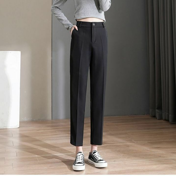 Office Lady Fashion Solid Straight Pants 2023 New Spring Summer Women Korean High Waist Pocket Casual Pencil Suits Trousers X103