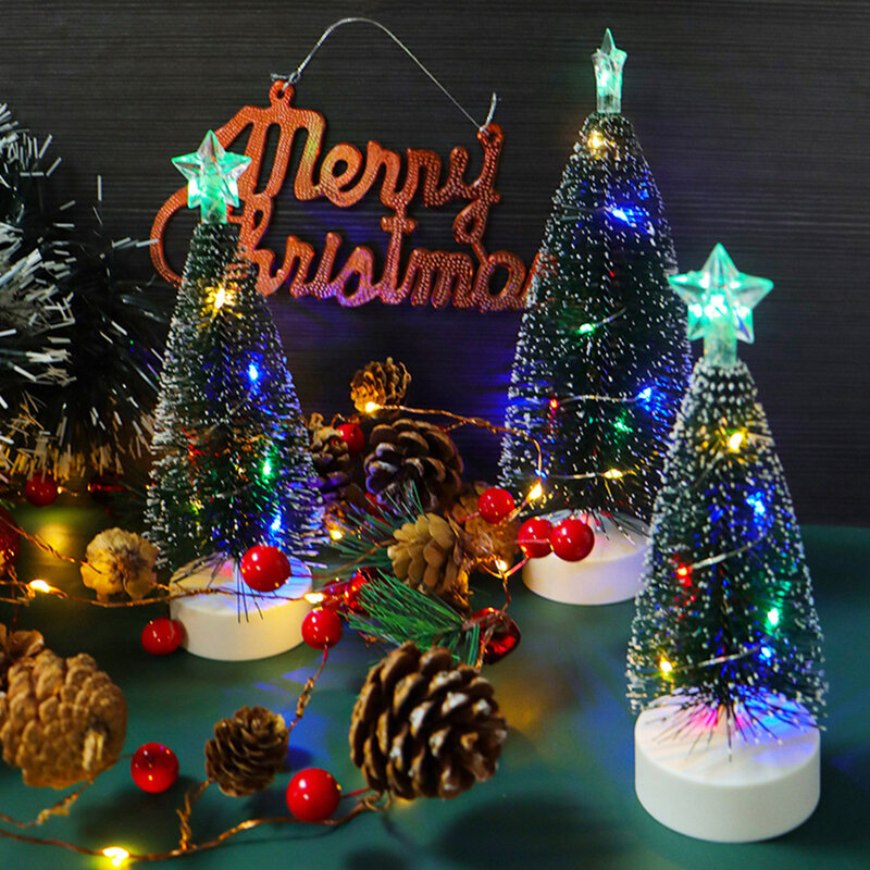 Mini Árvore de Natal Luz LED 17cm Artificial Luminosa Árvore de Natal Decoração Luz Bateria Alimentada Home Party Desk Decor