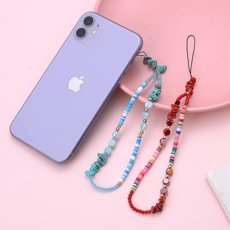 Fashion Women Girls Natural Stone Mobile Phone Chain Creative Acrylic Telephone Lanyard Strap Anti-Lost Cellphone Chain Jewelry