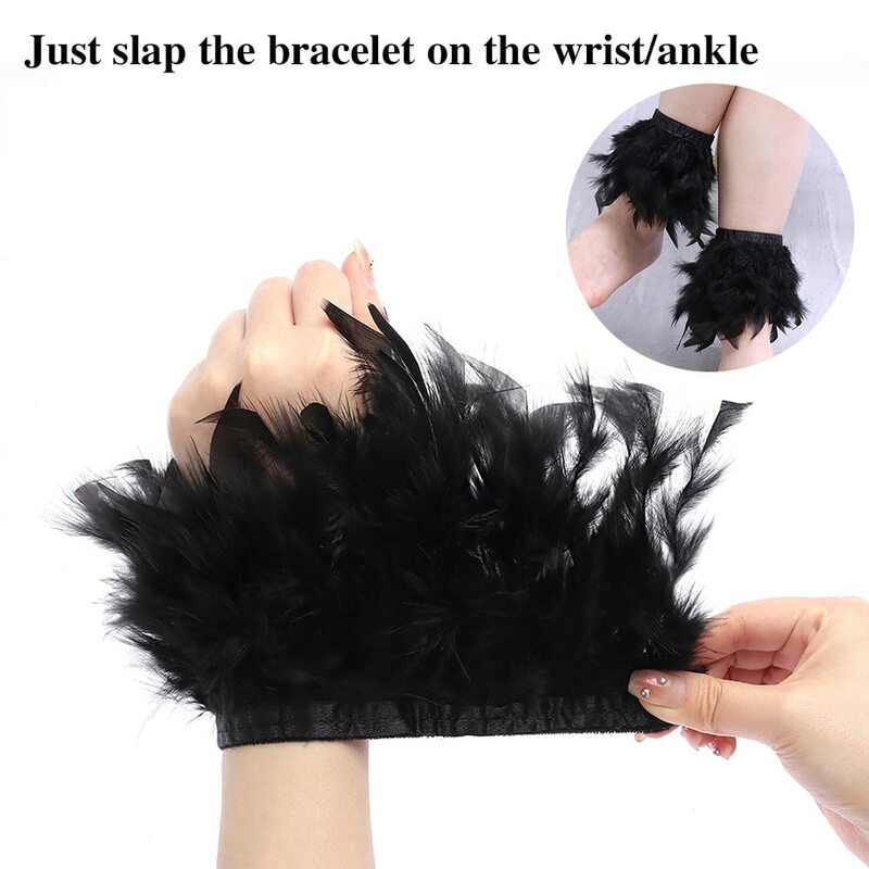 MPPM Natural Fur Feather Cuffs Sexy Snap On Bracelet Arm Cuff Shirts Sleeves For Women Real Ostrich Feather Anklet Wrist Cuff