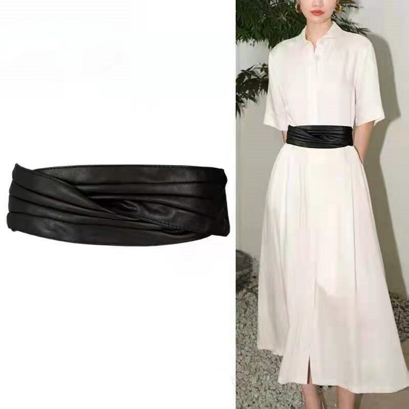 Cintura elastica in vita in pelle da donna abito moda cintura decorativa adatta cintura larga tutto abbinato cintura in tinta unita