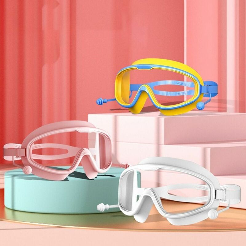 Kacamata renang Anti kabut, kacamata menyelam profesional, kacamata renang bingkai besar dengan sumbat telinga