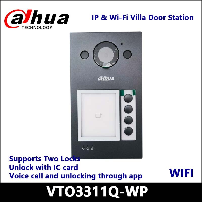 Dahua-Villa Door Station com duas vias de vídeo chamada, monitores internos, duas fechaduras, IP e suporte Wi-Fi, VTO3311Q-WP