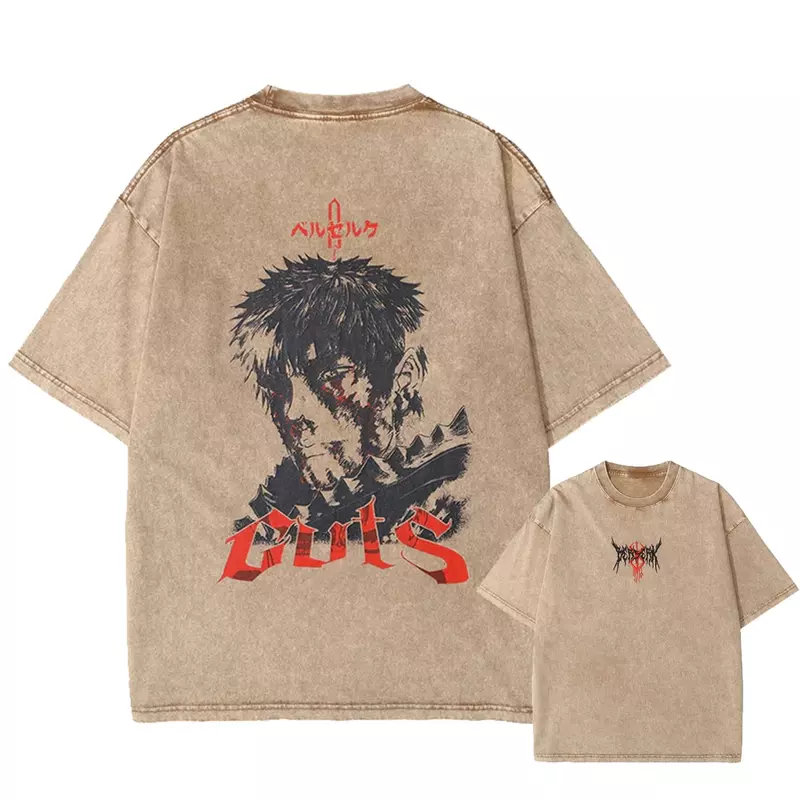 Camiseta de manga corta para hombre, ropa de calle Harajuku de Color arena lavada, Camiseta con estampado gráfico de Anime, camiseta informal de algodón, Tops de verano