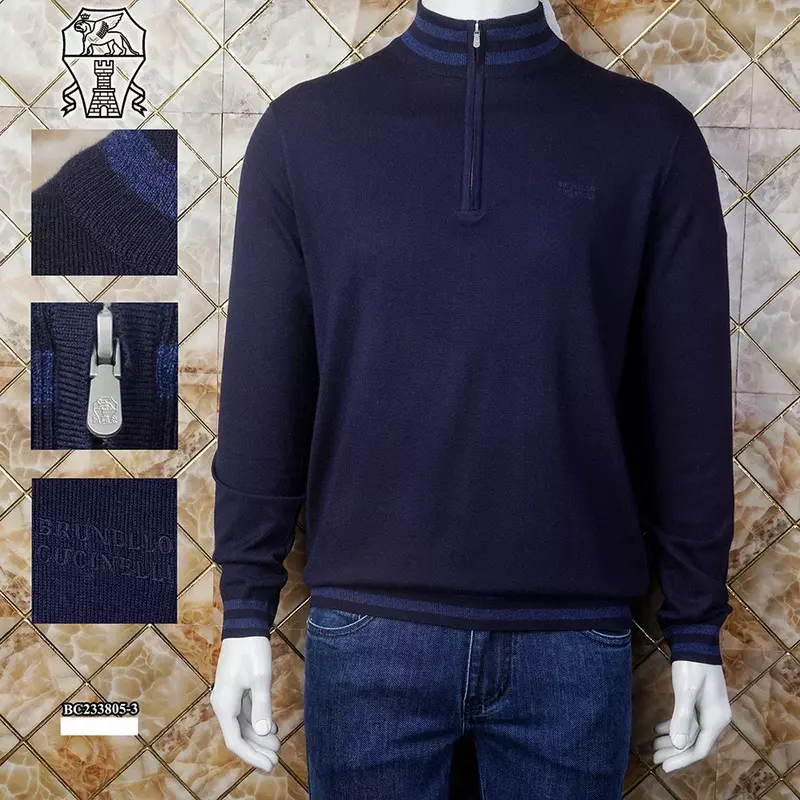 Miliarder OECHSLI sweter kaszmirowy 2024 nowy ciepłe, jesienne zimowy haft dziewiarski w stylu Casual, na zamek błyskawiczny rozmiar jakościowy duży M-4XL