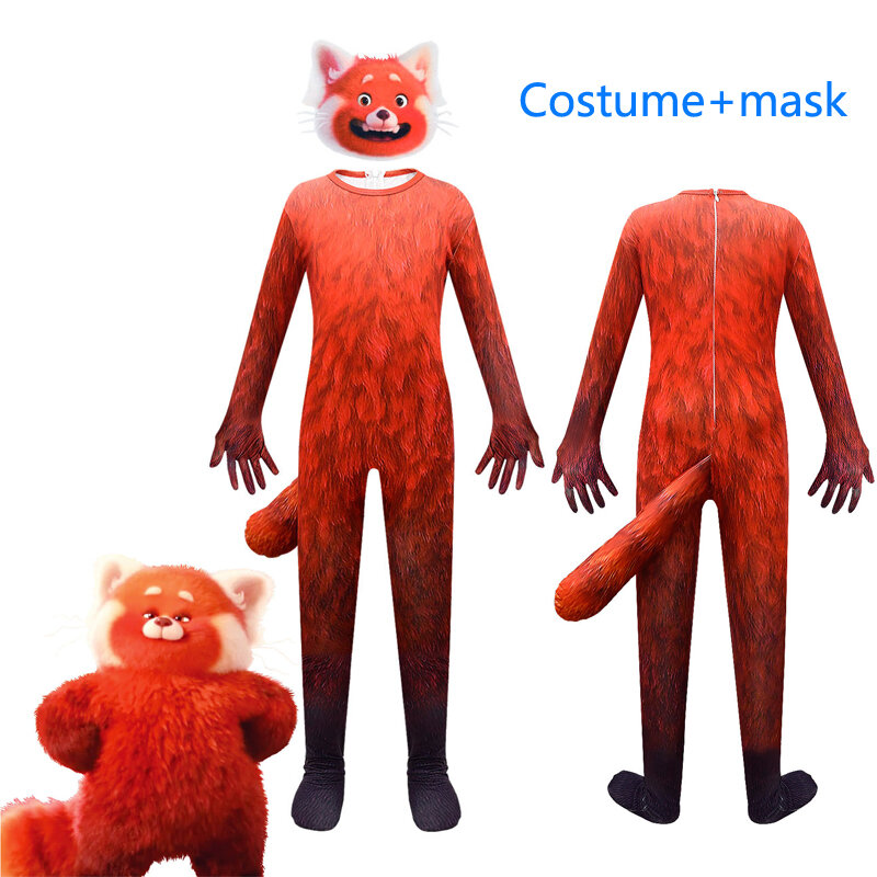 Disney Boys Girls Turning Red Cosplay Costume Kids Novelty Bear Bodysuit Onesie + Mask 2pcs Set Outfits Children Clothing 2-10T