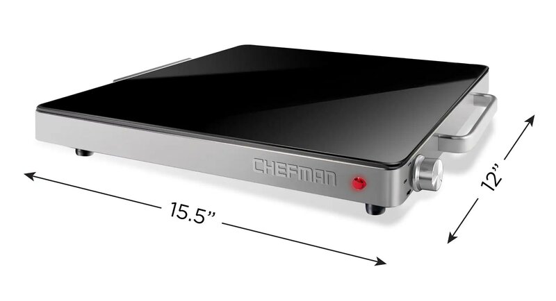 Chefman-Plaque de Verre Compacte Noire avec Contrôle de Température Réglable, Mini, 15x12 Pouces