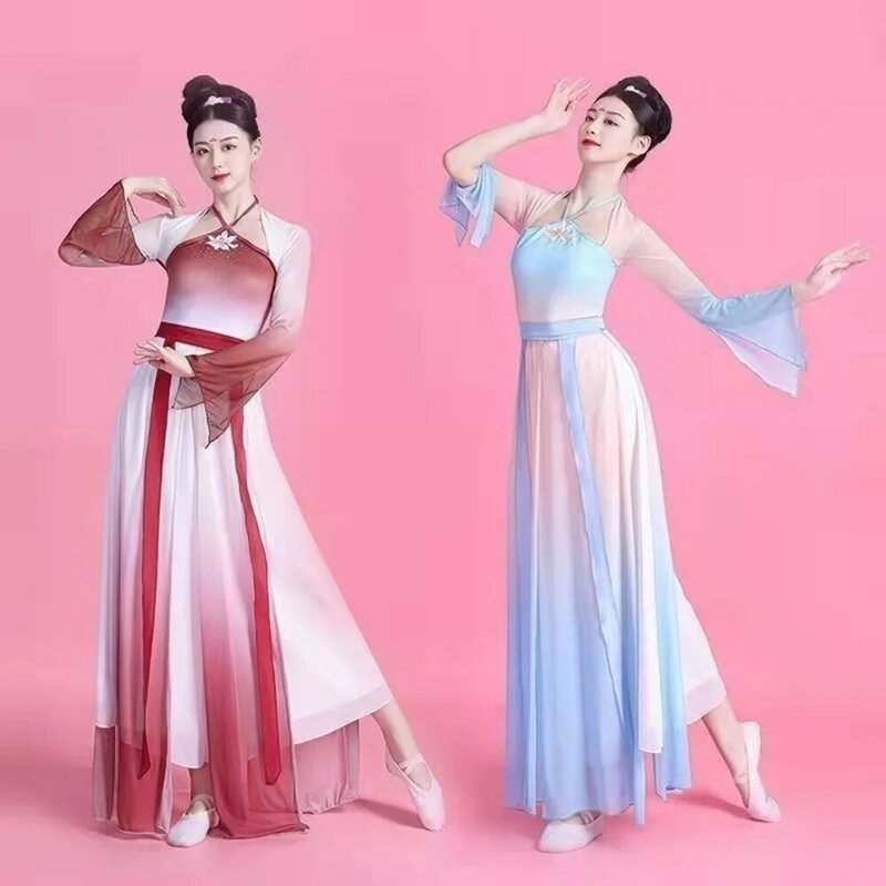 Klasyczne chińskie kostium taneczny Wanjiang chiński starożytny trening taneczny płynący urok spektakl taneczny Hanfu kostium kobiet
