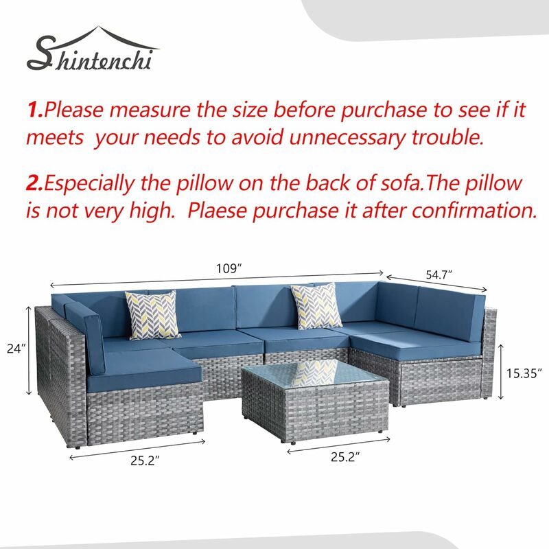 Sofá seccional para Patio al aire libre, conjunto de muebles de mimbre PE gris plateado con cojines lavables, 5/7 piezas