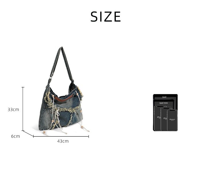 Washed Denim Jeans Casual Totes for Women Shoulder Bags Soft Student Large Capacity Vintage Shopping Bag Female Handbags