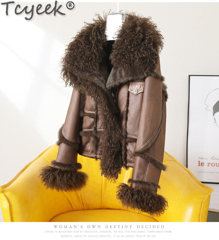 Tcyeek Real Fur Coat Winter Clothes Women 2023 Real Rabbit Fur Jacket for Woman Korean New in Outerwear Warm Wool Fur Collar