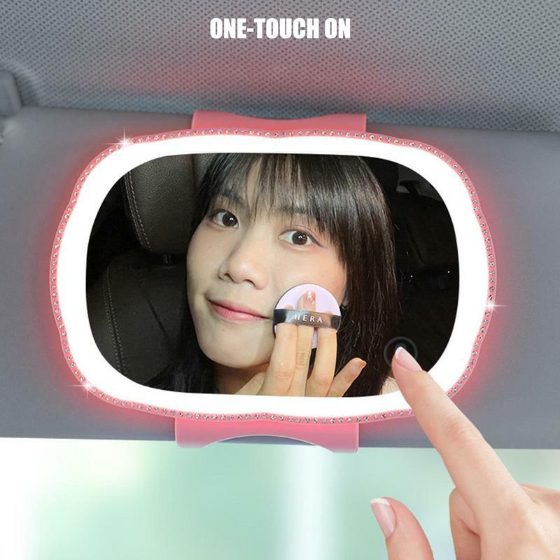 Kaca rias mobil HD, cermin rias otomatis dengan kecerahan dapat diredupkan, cermin kosmetik mobil dengan Interior mobil layar sentuh