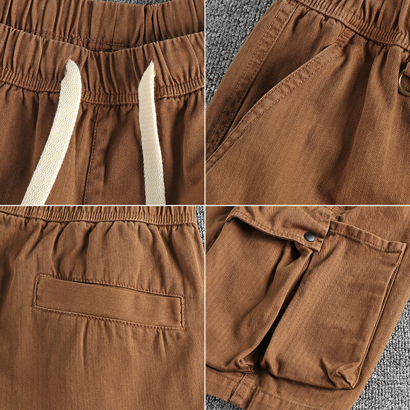 Летние новые американские стандартные Саржевые шорты-карго, мужская мода, 100% хлопок, потертые, с несколькими карманами, повседневные Прямые 5-точечные брюки