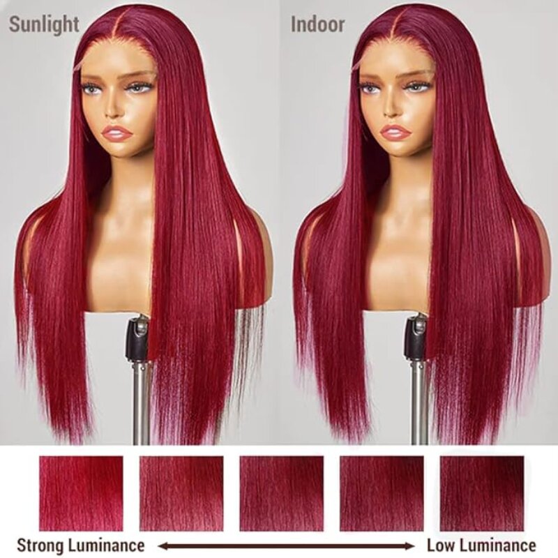 Бордовые передние парики на сетке, искусственные прямые 13X6 HD передние парики на сетке, человеческие волосы, безклеевые парики, человеческие волосы