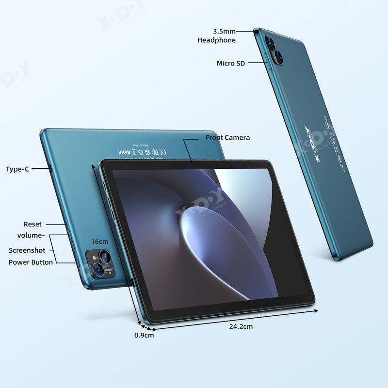 XGODY-Tablet Android, Octa-Core, Tela IPS, 10GB, 256GB, PC, Ultra-fino, 5G, WiFi, Bluetooth, Tipo-C, 7000mAh, teclado opcional, 10"