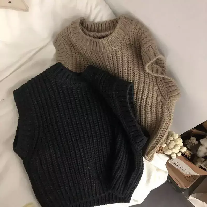 Осенний вязаный свитер-жилет для маленьких мальчиков и девочек