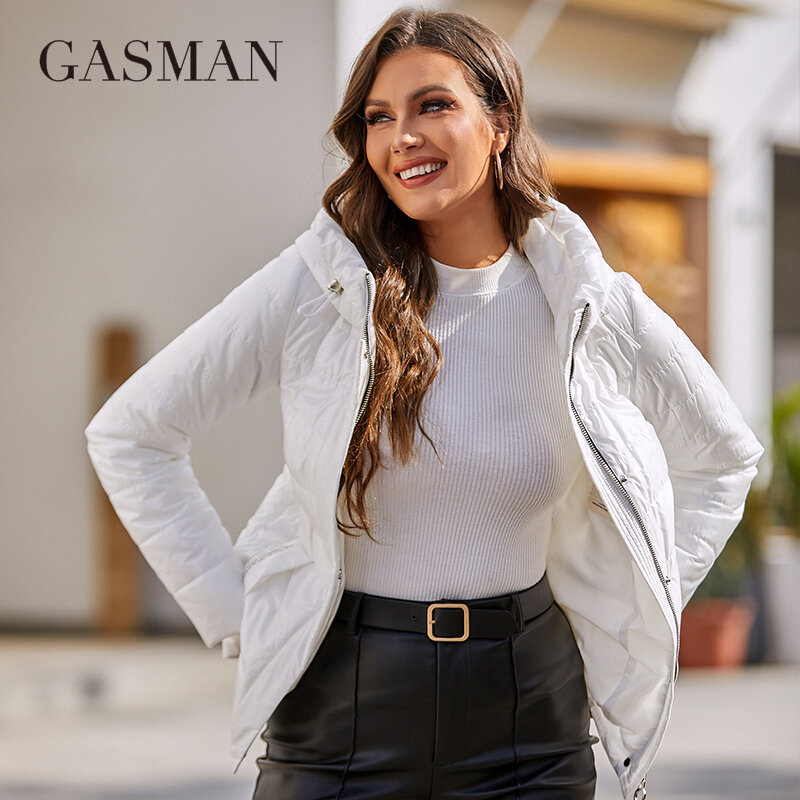GASMAN 여성용 재킷, 봄 2022 짧은 얇은 면 의류, 패션 캐주얼 후드 디자인 파카, 심플 퀼트 여성 코트 8218
