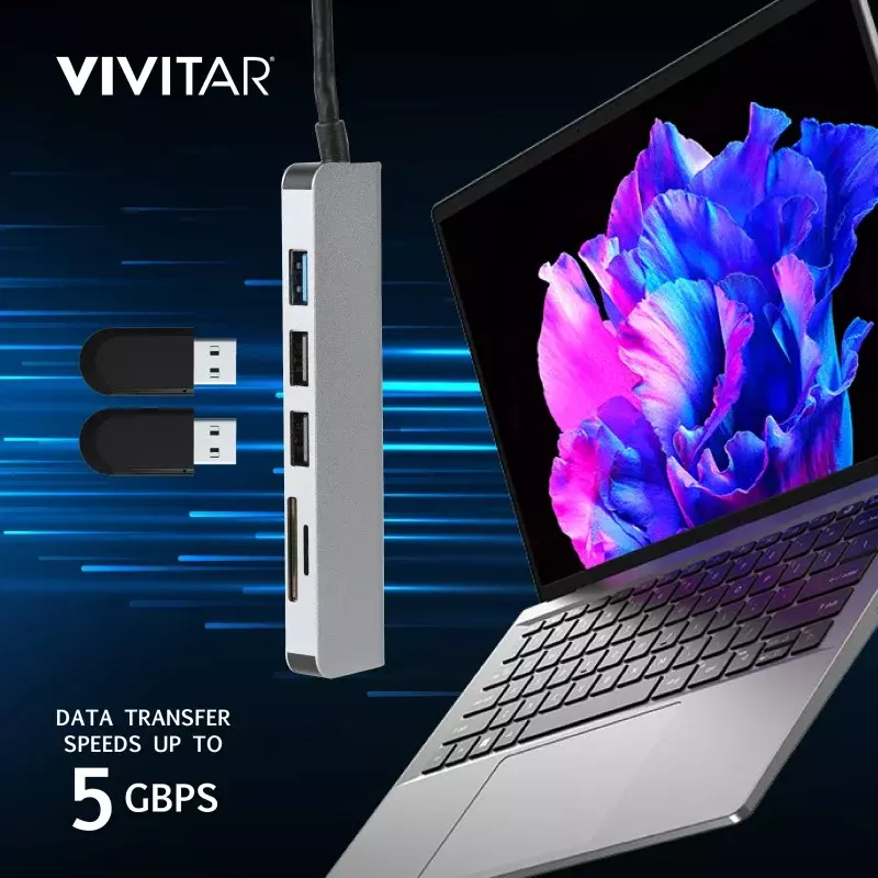 Vivitar-Hub USB multipuerto con SD, Micro SD y lector de tarjetas Flash compacto