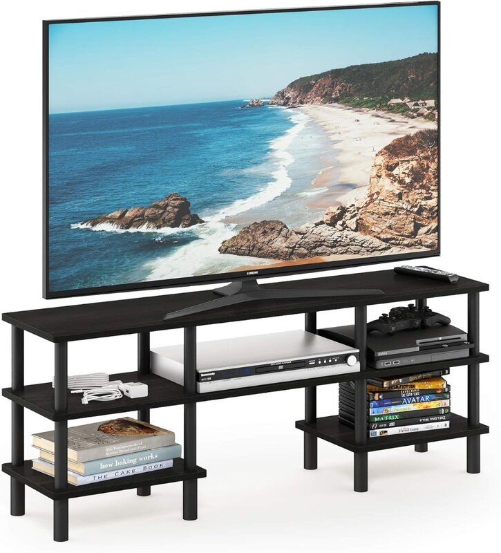 Furinno-多用途の広い棚テレビスタンド、黒のターンチューブ、エスプレッソ、11.61x47.24x18.54インチ、3層