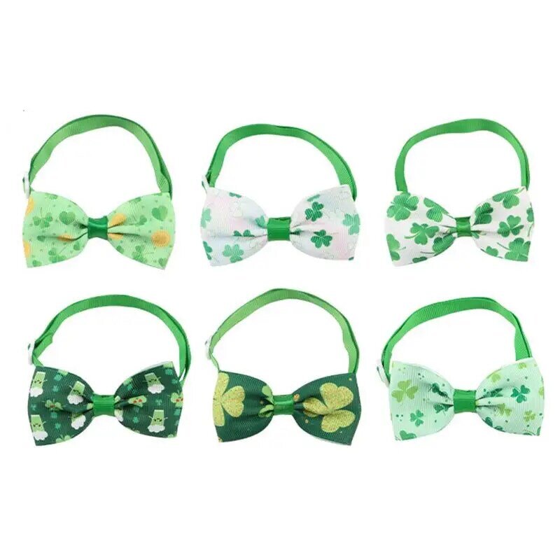 St Patrick's Day Bow Tie For Cats 6pcs Adjustable Shamrock Bow Tie St Patrick's Day Pet Costume Cat Supplies Pet Apparel For