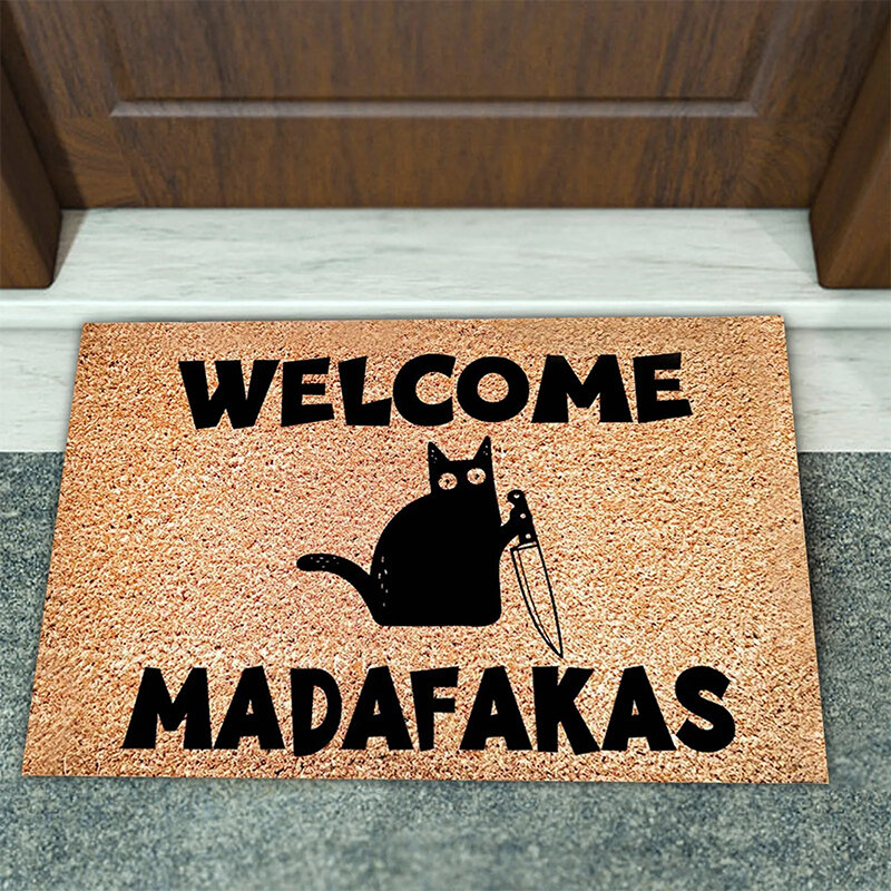 Dark Cat Welcome Madafakas Full Print Doormat, Fun Home Decor, Kitchen, Bathroom Decor, Give People Fun Gifts, Fast Shipping